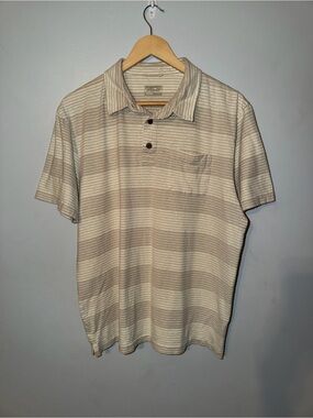 Patagonia Men's Beige and Light Brown Striped Polo